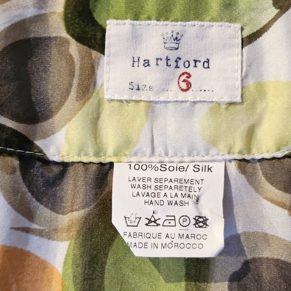 Hartford 100% Silk Wrap Dress with attached Belt, Green and Cream, Size Small - Picture 5 of 7